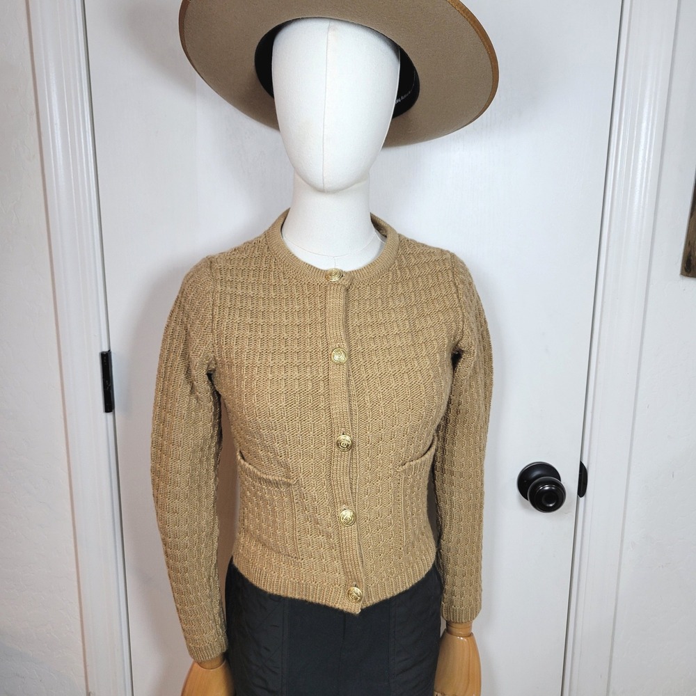 Mango Cottagecore Button-Up Knit Cardigan Size XS Preppy Chic Brown Wool Blend